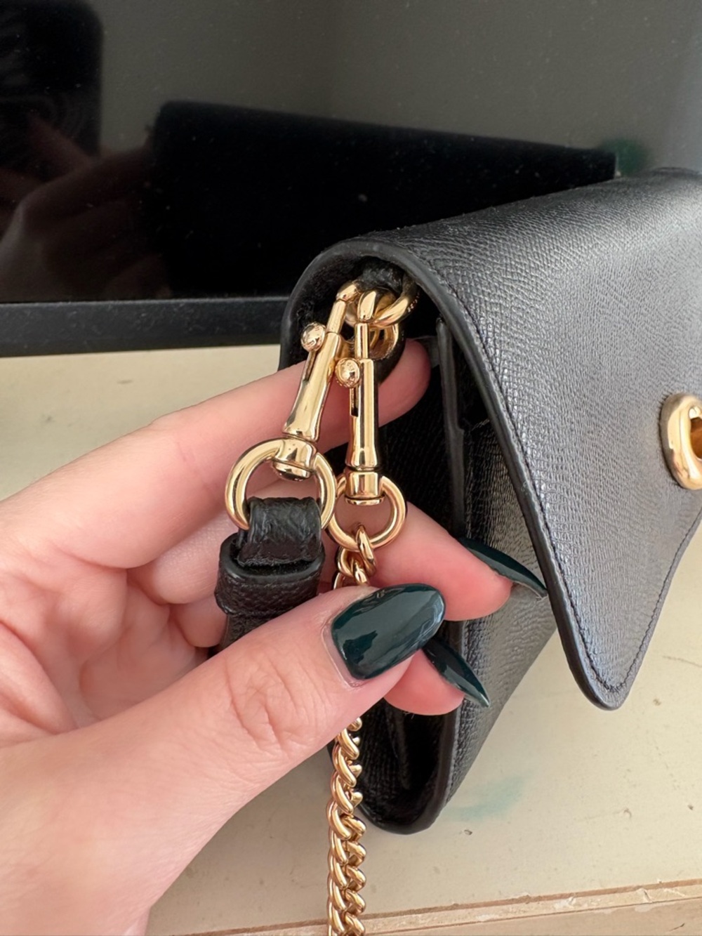 Coach Black Leather Crossbody Clutch Wallet Gold Chain Strap - Picture 7 of 12